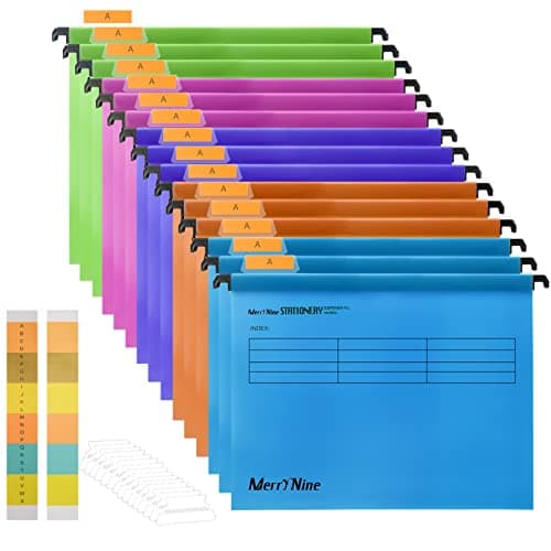 Image of A4 Suspension Files, MerryNine 15PCS Polypropylene Filing Cabinet Suspension Files with Tabs and Card Inserts for School Home Work Office Organization **Check Size Before Ordering**(Mixed Color, A4)