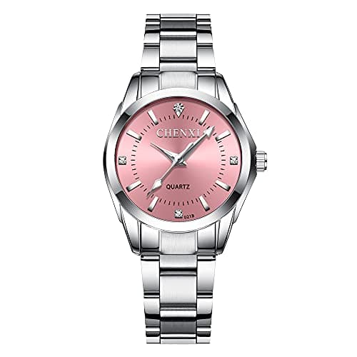 Image of SGU Women's Watch, Elegant Steel Bracelet Analogue Silver Quartz Watch, Gifts for You and Your Family(Pink)