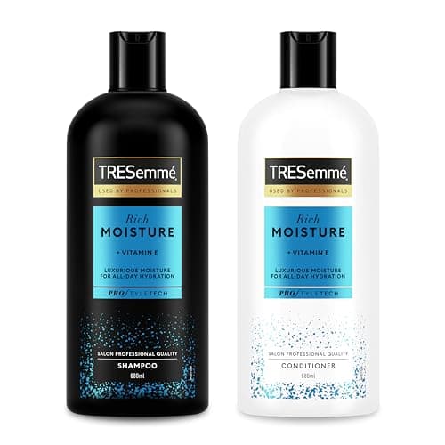 Image of TRESemmé Rich Moisture Shampoo, Conditioner Set – Hydrating Formula With Vitamin E for Dry, Damaged Hair – Salon Quality, Leaves Hair Soft and Shiny – 2 × 680 ml Bottles