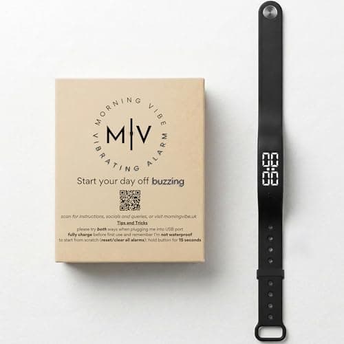 Image of Morning Vibe - Silent Vibrating Alarm Clock Watch | Sleep Wristband for Partners, Parents, Deep Sleepers and Deaf - 10 Custom Alarms, Month Long Battery Life and New Reinforced Strap | Midnight Black