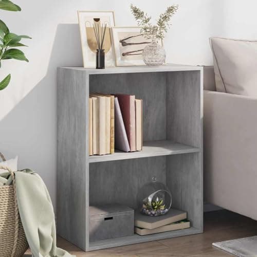 Image of SooIarix Bookcase 2 Compartments, Concrete Grey Wood Material, 60 x 30 x 76.5 cm Storage Space, Modern Standing Shelf for Living Room, Office, Hallway, Durable Design