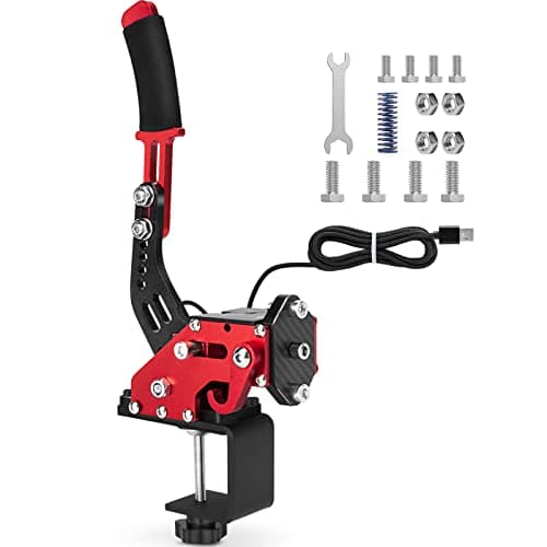 Image of aikeec 64Bit PC USB Handbrake, Upgrade SIM Racing Games Handbrake for LO GITECH G25 G27 G29 T500 T300 THRUST MASTER FANATECOSW DIRT RALLY, 2M Nylon Cable/Reinforced Spring/Red+Clamp