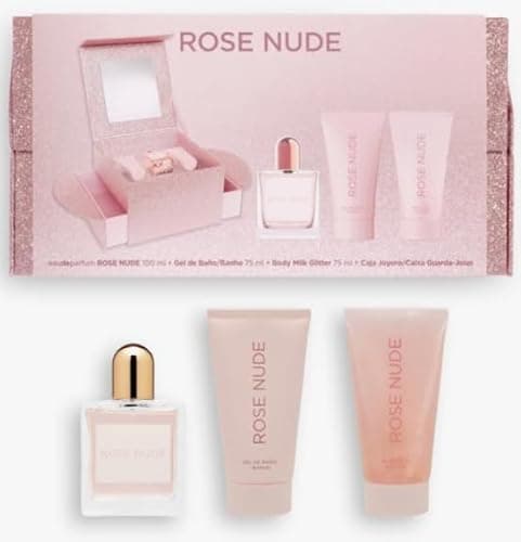Image of Rose Nude Eau de Parfum Gift Set for Women, 100ml Perfume with 75ml Body Milk Glitter and 75ml Shower Gel, Vanilla Scent, 3 Piece Collection