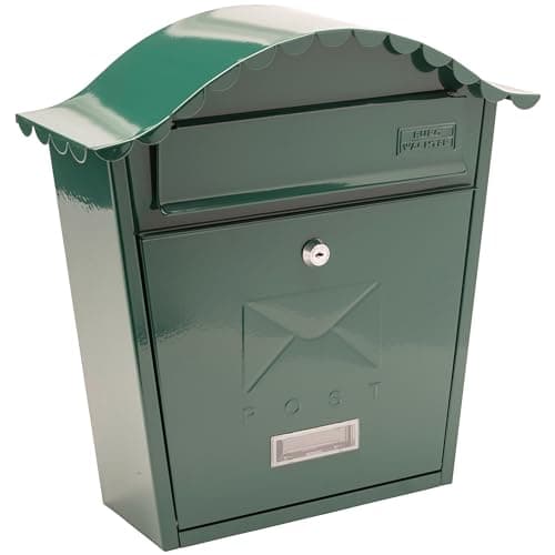 Image of Burg-Wachter MB01G Green Classic Wall Mounted Galvanised Steel Lockable Weatherproof Post Box - 36x37x13cm