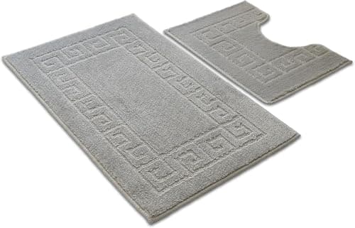 Image of Paradise Products Greek Style Bath Mat Set 2-Piece | Non-Slip Bathroom Mats, Shower Mat & Pedestal Mat | Soft Washable Quick-Dry Bath Mats for Bathroom Floor | Anti-Mould Bath Rug Set (Silver)