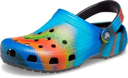 Image of Crocs Unisex Classic Tie Graphic Clog, Black/Multi Spray Dye, 3 UK