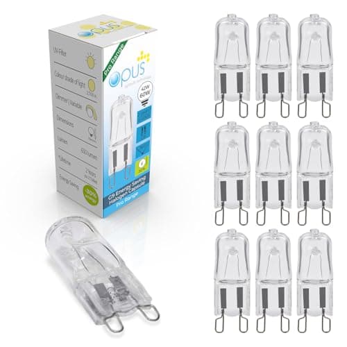 Image of Opus G9 Halogen Bulb | 42W = Equivalent to 60W G9 Bulb | Warm White 2700K | Long Life 2,000 Hours | Clear Glass Capsule | Dimmable | 2 Pin Light Bulbs | Lava Lamp Bulb | Chandelier Bulb | 10 Pack