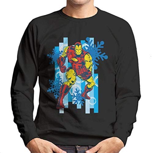 Image of Marvel Comics Christmas Iron Man Festive Snowflake Men's Sweatshirt Black