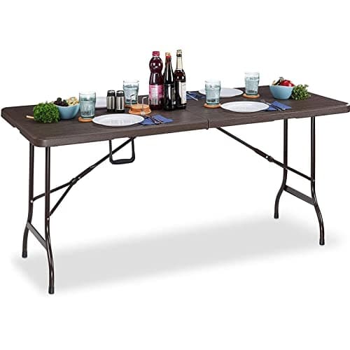 Image of Gr8 Garden Foldable 6ft Heavy Duty Brown Wooden Effect Design Folding Catering Camping Trestle Picnic Bbq Party Patio Dining Table