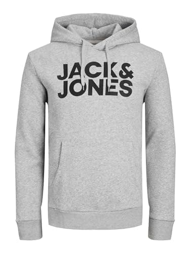 Image of Jack & Jones NOS Men's Jjecorp Logo Sweat Hood Noos Hoodie, Grey (Light Melange Fit: Reg/Large Print), Medium