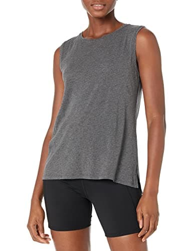 Image of Amazon Essentials Women's Soft Cotton Relaxed-Fit Yoga Tank Top (Available in Plus Size), Dark Grey Heather, S