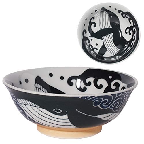 Image of Japanese Ramen Bowl, Mino-Yaki Ceramic, Large Size 20.7cm 1.1L, Made in Japan, Whale Black and White 797678