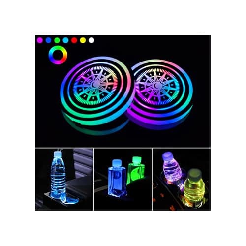 Image of Led Cup Holder Lights for Car,2 PCS 7 Colors Changing Led Car Coasters,USB Charging Car Atmosphere Lamp,Cup Holder Lights for Car Decoration