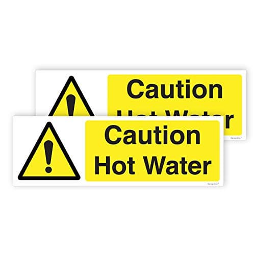 Image of Pack of 2 Caution Hot Water Sign Self Adhesive (150 x 50 mm) Waterproof Caution Hot Water Stickers Sara Prints