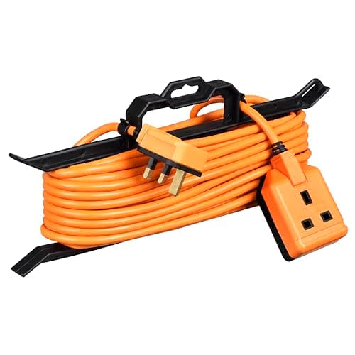 Image of Masterplug One Socket Single Outdoor Extension Lead, 15 Metre Cable, Cable Tidy, Unswitched, Heavy Duty, Rewireable, 1-Way Plug Extension Cable, Orange, 13A, 1G, 15m, CT1513