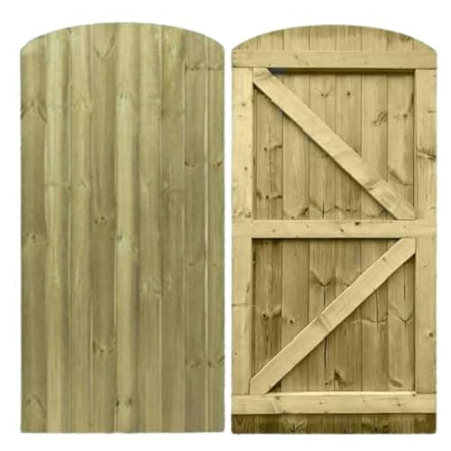 Image of Pedestrian Gate - Wooden Featheredge Dome Garden Gate - Wooden Pressure Treated 6FT 180cm (180cm High x 90cm Wide x 4.5cm Deep)