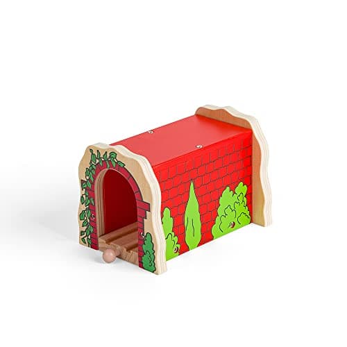 Image of Bigjigs Rail Red Brick Train Tunnel | Model Accessories for Wooden Railway Track | Wood Toy Expansion for Steam Engine Fans for 3+ Year Old Kids | Toddler Education Tool