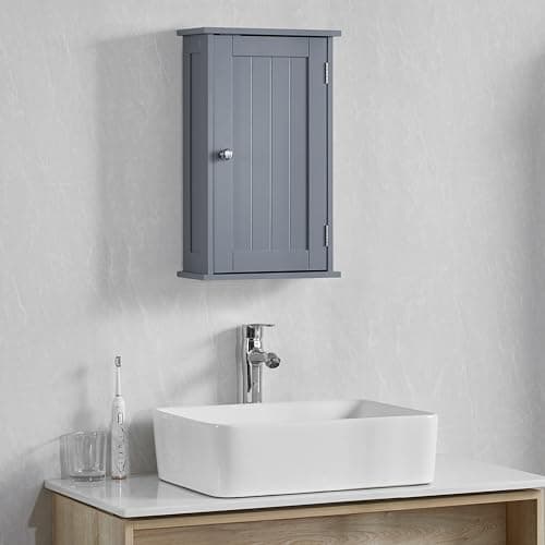 Image of Bath Vida Priano Bathroom Cabinet Single Wall Mounted Storage Cupboard Shelf, Grey