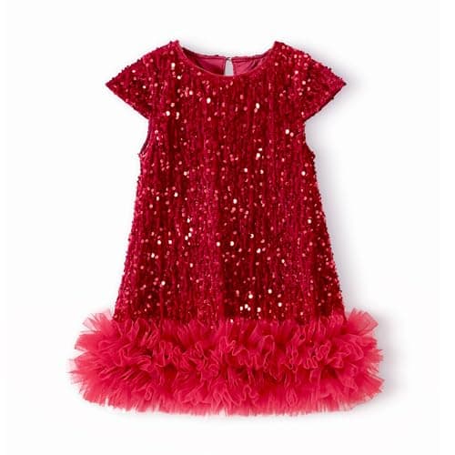 Image of Miipat Baby Girls Dress Velvet Sequin Cap Sleeve Toddler Girl Dresses Fall Winter Elegant Princess Kids Dress for Birthday Party Wedding (Red 90 18-24 Months)