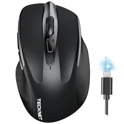 Image of TECKNET Bluetooth Mouse, Rechargeable Bluetooth Wireless Mouse(Tri-Mode: BT 5.0/3.0+2.4G), 4800DPI Adjustable, Silent Ergonomic Wireless Mouse for Laptop PC Computer, Windows Mac OS,6 Buttons, Black