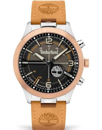 Image of Timberland Sullivan Men's Watch in Two-Tone Leather Strap Case Diameter 44 mm TDWGA2103302, Brown, Strap.