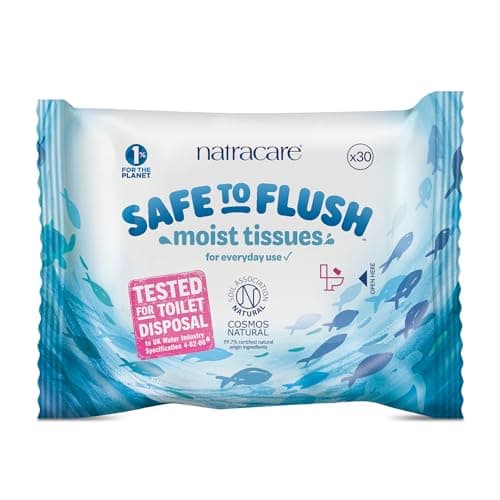 Image of Natracare Safe to Flush moist tissues | 30 Wipe Pack | Plastic Free | Certified Flushable | Pack of 4