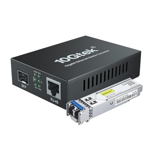 Image of 10Gtek Gigabit Ethernet Media Converter with a 1Gb SFP LX LC Singlemode Module, 10/100/1000M RJ45 to 1000Base-LX, up to 20km, with a British Power Supply