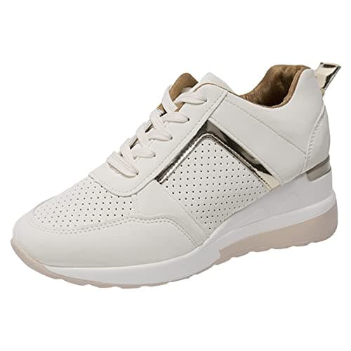 Image of Pay in 5 Monthly payments Items Women's Trainers Wide Fit Wedge Running Sneakers Casual Fashion Non Slip Running Shoes Lightweight Low Top Lace Up Orthopedic Womens Wide fit Trainers Beige 4.5