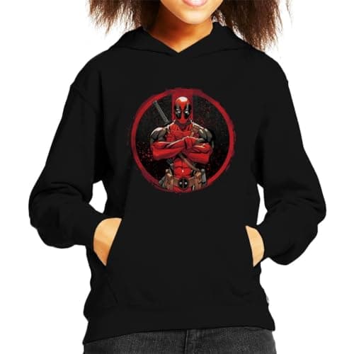 Image of All+Every Marvel Deadpool Blood Splatter Arms Folded Kid's Hooded Sweatshirt Black