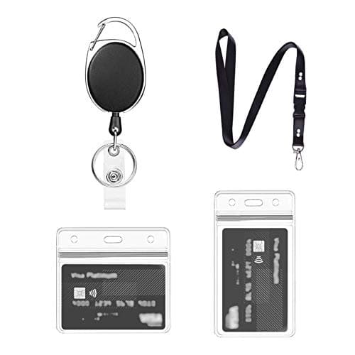 Image of Retractable Lanyard, with Card Holder,1 Set Includes - Lanyard, Reel Clip and Clear Waterproof Id Badge Holders,for id Card Holder,Key Holder Keyring (Black A01)