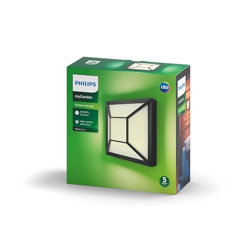 Image of Philips myGarden LED Wall Light, Replaceable Bulb, Garden Light, Aluminium Plastic, Black, 12 W, 230 V