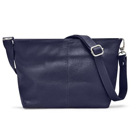 Image of Woodland Leathers 100% Genuine Leather Italian Shoulder bag for women, Black handbag/shoulder bag with adjustable strap for ladies, Designer ladies bags with compartments (Navy)