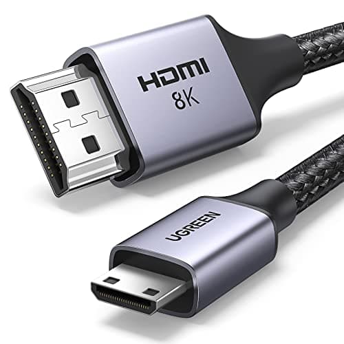 Image of UGREEN Mini HDMI to HDMI 2.1 Cable 8K 4K 1440P@240/144/120Hz 48Gbps Ultra High Speed eARC Dolby Vision HDR Lead Compatible with DSLR Camera Raspberry Pi Capture Card Laptop Portable Monitor TV PS5(2M)
