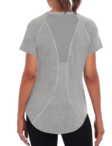 Image of Wayleb Gym Tops for Women Loose Fit Workout Yoga Running Top Quick Dry Sports T-Shirt Crew Neck Short Sleeve Tee Shirts Light Grey