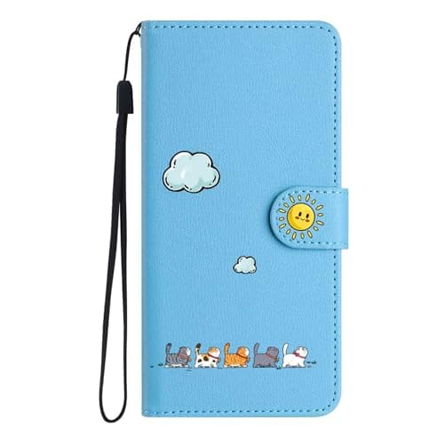 Image of FALUWONRU Case for Samsung Galaxy S7,Colorful Cute Cats Leather Flip Phone Case Wallet Cover with Creative Magnetic Protective Shockproof TPU Shell,Kickstand,Card Slots - Blue