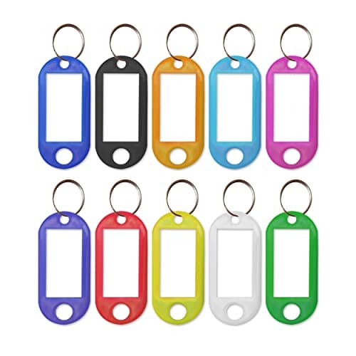 Image of TELITE 50 Pcs Key Tags with Labels, 10 Colors Key Fobs with Split Rings for Keys, Key Rings with Tags for Luggage, Pet Name and Office Key Labels, Writable Paper Card Stick Tags