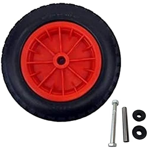 Image of PU 14" Puncture Proof RED Wheelbarrow Wheel Tyre 3.50-8 foam filled + AXLE By KetoPlastics