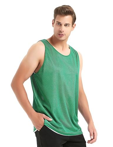 Image of TOPTIE Reversible Basketball Jerseys Men's Tank Top Mesh Tank Lacrosse Jersey for Adult Youth-Green/White-M