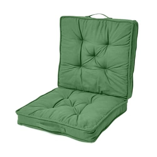 Image of HOMESCAPES Dark Green Travel Booster Cushion Large Firm 50 cm Square Seat Pad and Backrest Luxury Thick Soft Cotton Supportive Car Cushion For The Elderly, Post-Operative and Lumbar Support