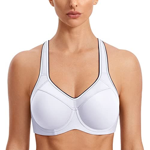 Image of SYROKAN Women's High Impact Sports Bra Underwire Full Support Racerback Padded Running Bra White 32F