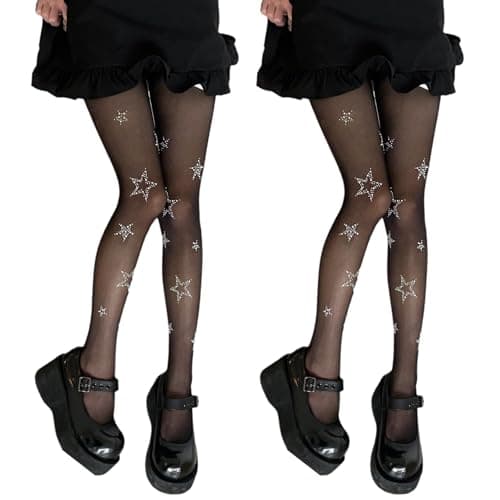 Image of LFCFBH 2Pairs Women Star Tights, Patterned Tights, Fashion Design Sparkly Tights for Party Concert