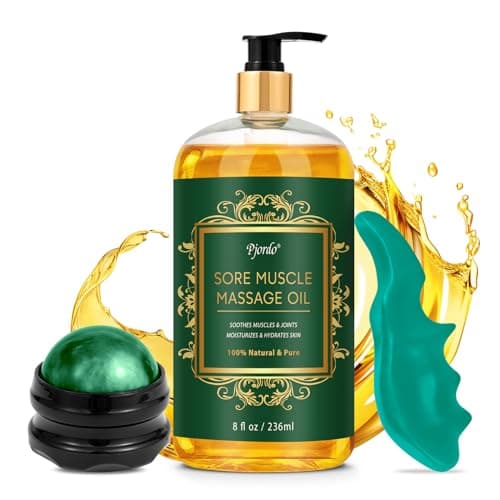 Image of Pjordo Sore Muscle Massage Oils for Massage Therapy, with Massage Roller Ball & Thumb Saver Massager, Relaxing Body Massage Oil for Muscle Pain & Soothes Joins, Natural Oils with Arnica, Lavender Oil