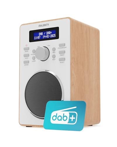 Image of DAB/DAB+ Digital Radio | Solid Wood Cabinet | Kitchen & Bedside FM Radio with 20 Presets, Dual Alarm & Snooze Function | LED Display & 3.5mm Jack | MAJORITY Barton (Oak)