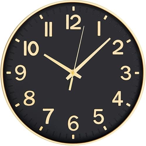 Image of HZDHCLH Wall Clock 8 Inch Silent Non Ticking Quartz Modern Decorative Clock for Office Classroom Home Living Room Bedroom(black gold)