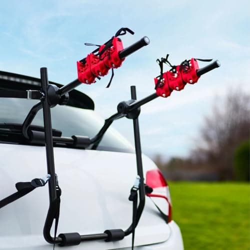 Image of Shield Autocare 3 Bike Rack Car Bicycle Boot Holder, Secure Foldable Black Universal Cycle Carrier Trunk Mounted | Suitable for Saloons Hatchbacks Estates 4x4 & SUV's