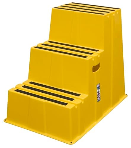 Image of Sealey Three Step Safety Steps, Heavy-Duty Build, Anti-Slip Treads, Rubber Feet, 150kg Capacity, 730mm Height, Yellow – KS7