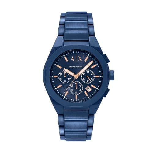 Image of Armani Exchange Watch for Men, Quartz Chronograph Movement and 42mm Case Size with Stainless Steel Strap, Dark Blue