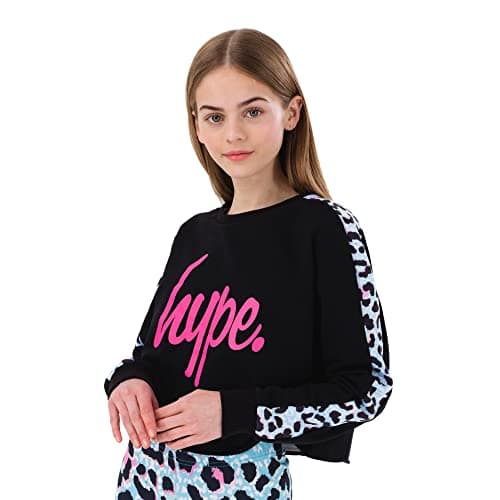 Image of HYPE GIRLS BLUE ICE LEOPARD SCRIPT CROP CREW NECK Size: 11/12Y