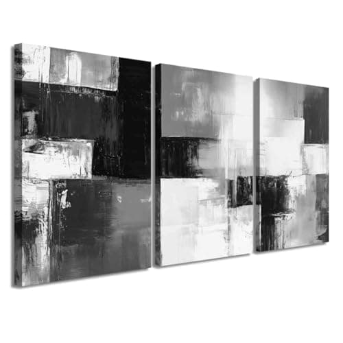 Image of LZIMU 3 Pcs Abstract Wall Art Black White Grey Picture Prints Minimalist Geometry Canvas Painting Modern Neutral Aesthetic Artwork Office Living Room Bathroom Decor (Gray, (12x16inchx3 Pieces))