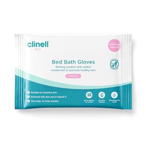 Image of Clinell Skin Bed Bath Gloves - Pack of 8 Gloves - Easy to use, Containing Aloe Vera, Dermotologically Tested, Alcohol-Free, Gentle pH Neutral Formula